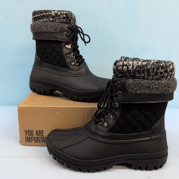 Aleader Shoes - Aleader Women's Waterproof Insulated Snow Laced Boots US 10 Black